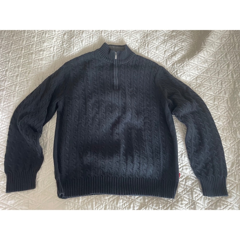 IZOD Quarter Zip Sweater Navy Blue Cable Knit Preppyl-Large